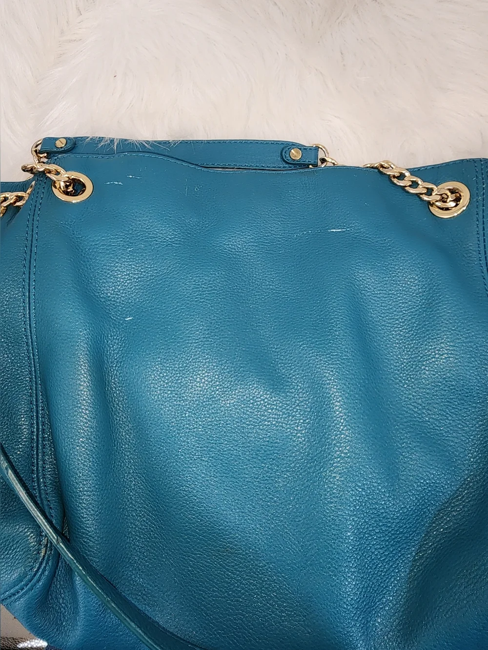 Michael Kors Pebbled Leather, Teal Blue Handbag, Gold Hardware, Medium - Picture 8 of 9